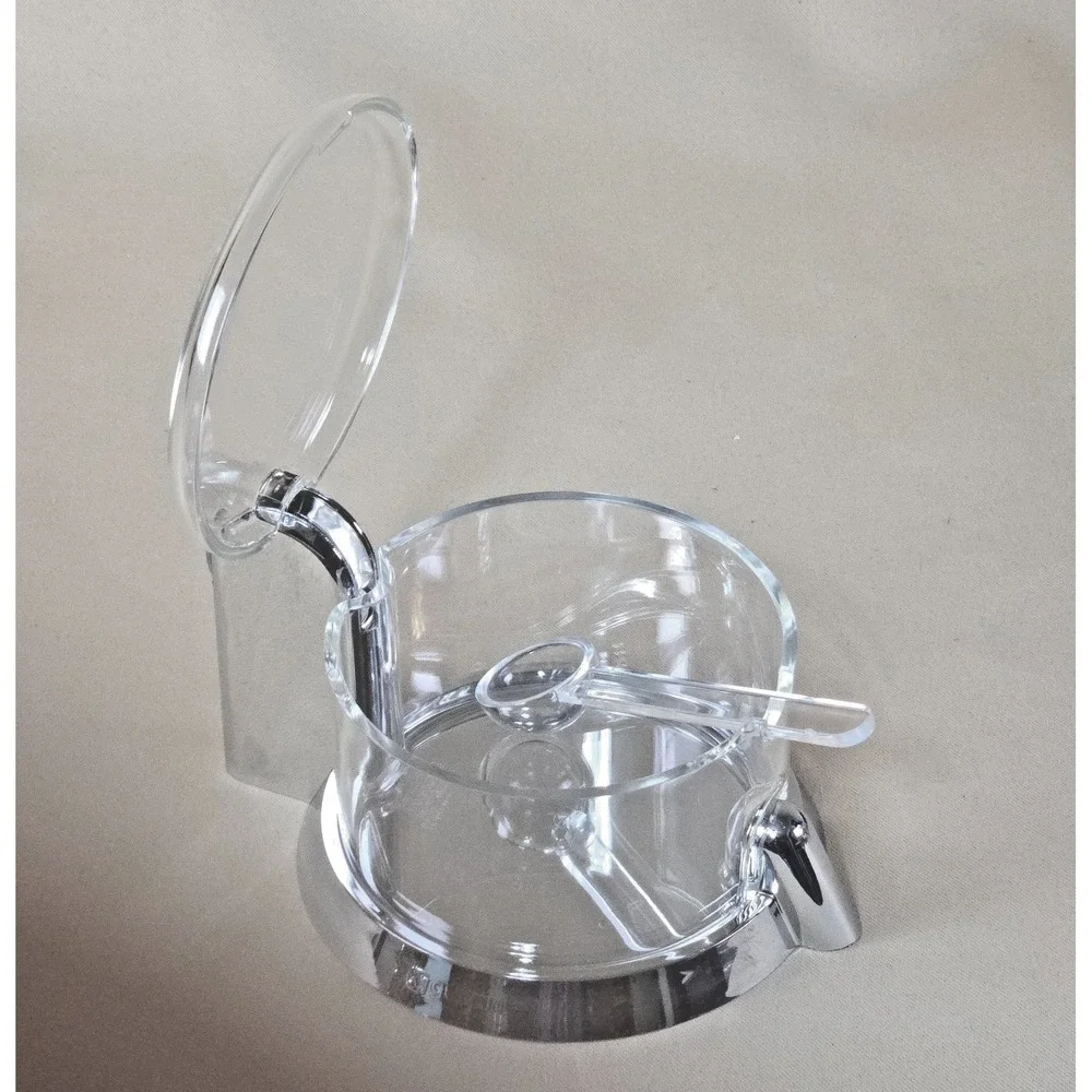 Vintage Guzzini Italy Acrylic Sugar Bowl Spoon Chrome Ninfea Ambrogio Rossari